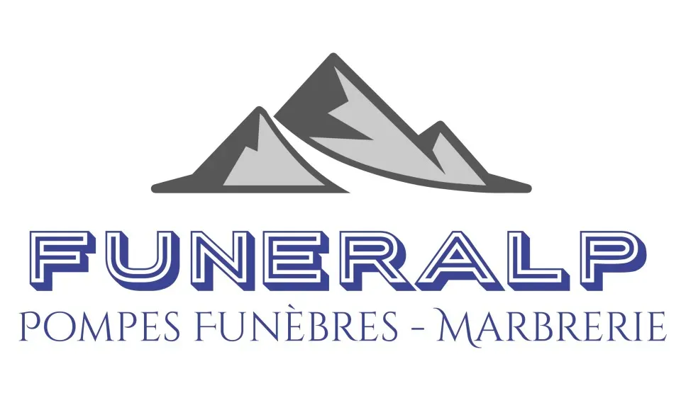 Logo Funeralp Pompes Funèbres et Marbrerie avec pictogramme de montagnes